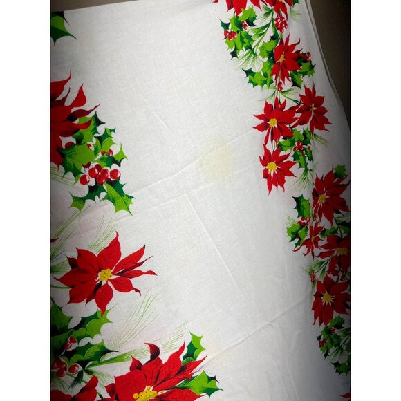 Holiday Tablecloth White Cotton Poinsettia 87x51" Christmas Dining Festive Decor - Picture 6 of 10